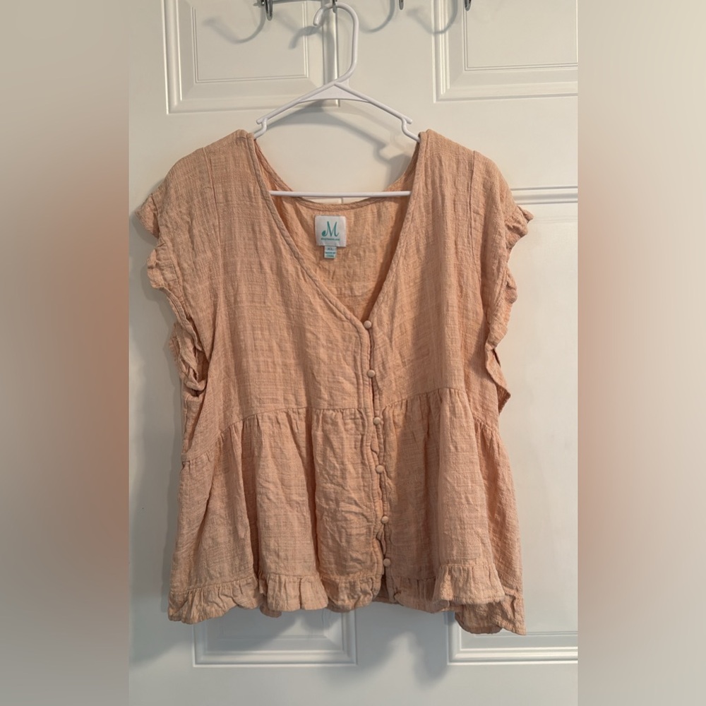 Elegant Peach Ruffle Sleeve Blouse